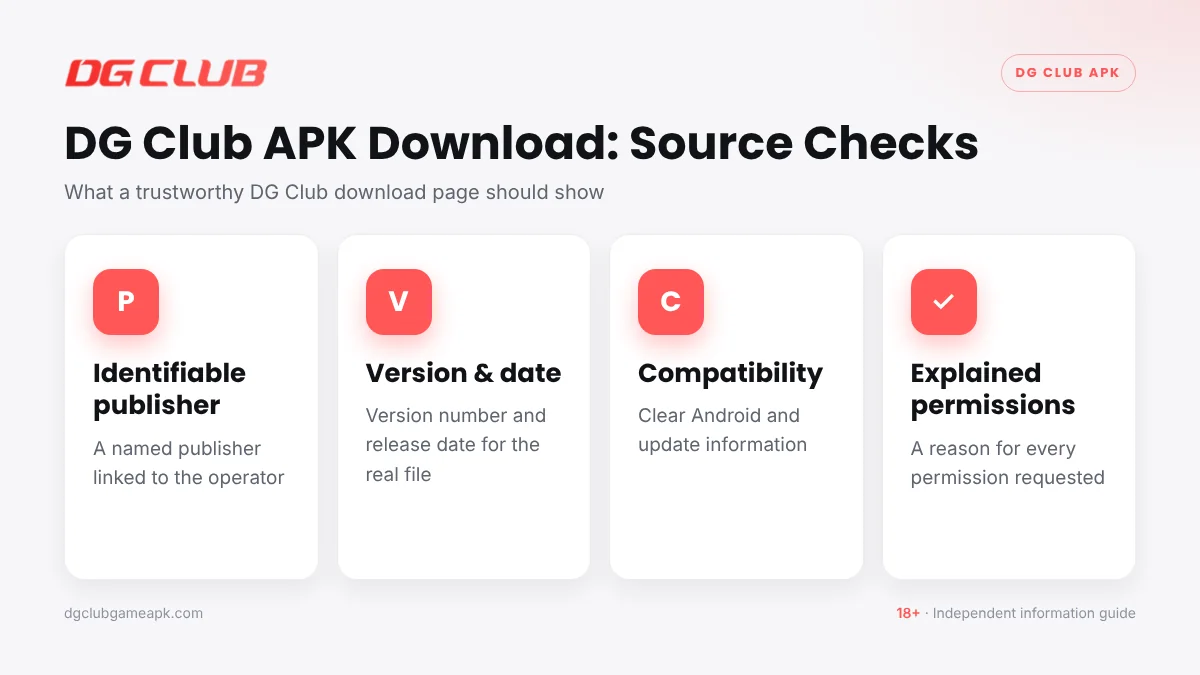 DG Club APK download source checklist: publisher, version, compatibility and permissions