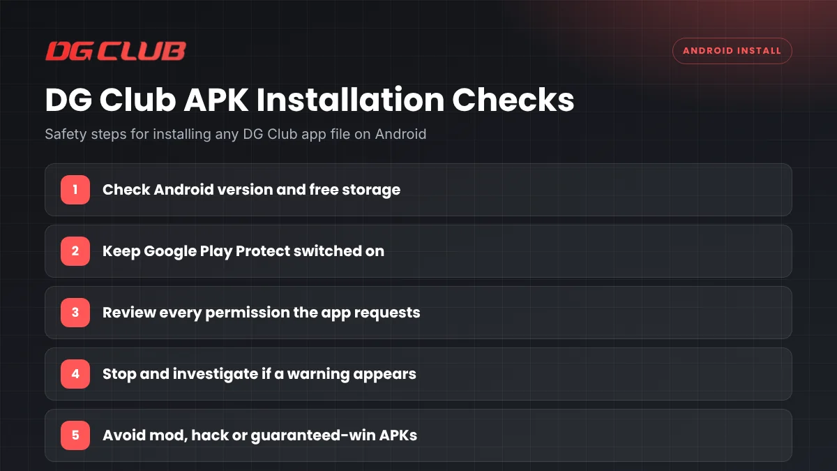 Step-by-step DG Club APK installation safety checks for Android phones